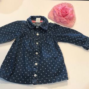 Carters cute little blue jean dress 6 months/ hat